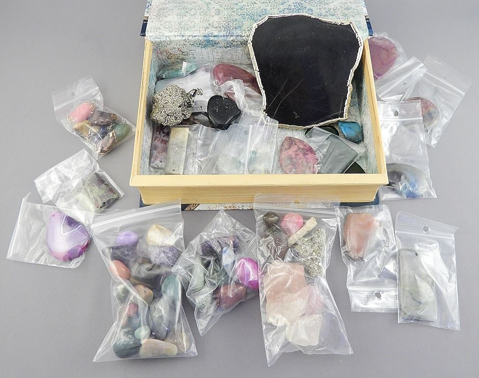 Collection of Mineral Specimens in Faux Book Box, 8 1/2"L. (1 of 1)