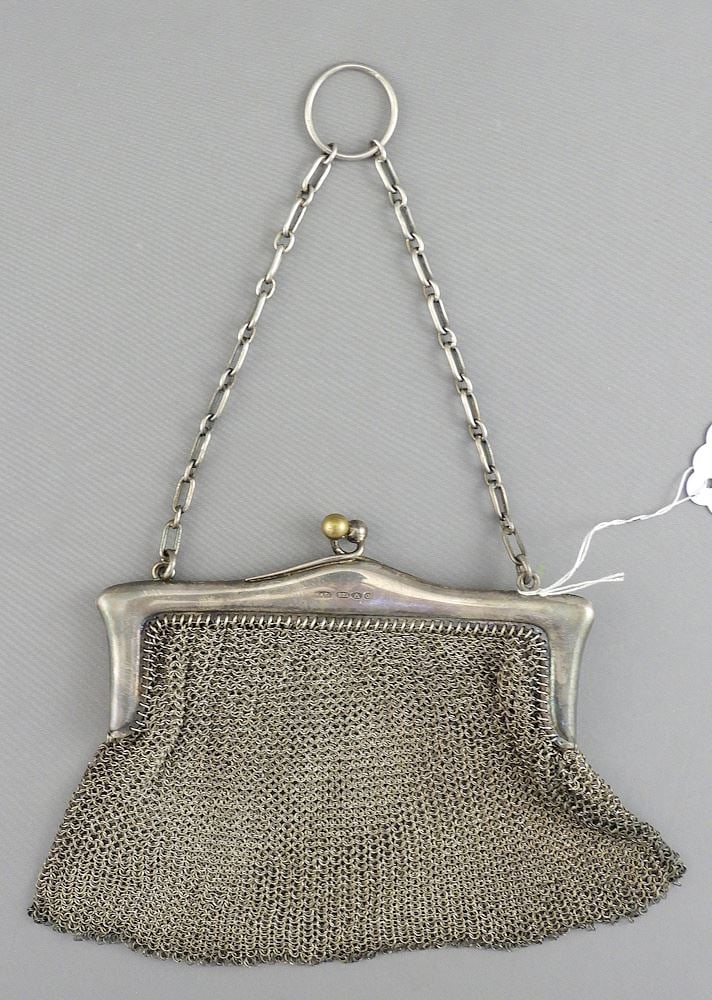 Sterling Silver (marked 925) Mesh Evening Bag, 5"w, 114g. (1 of 3)