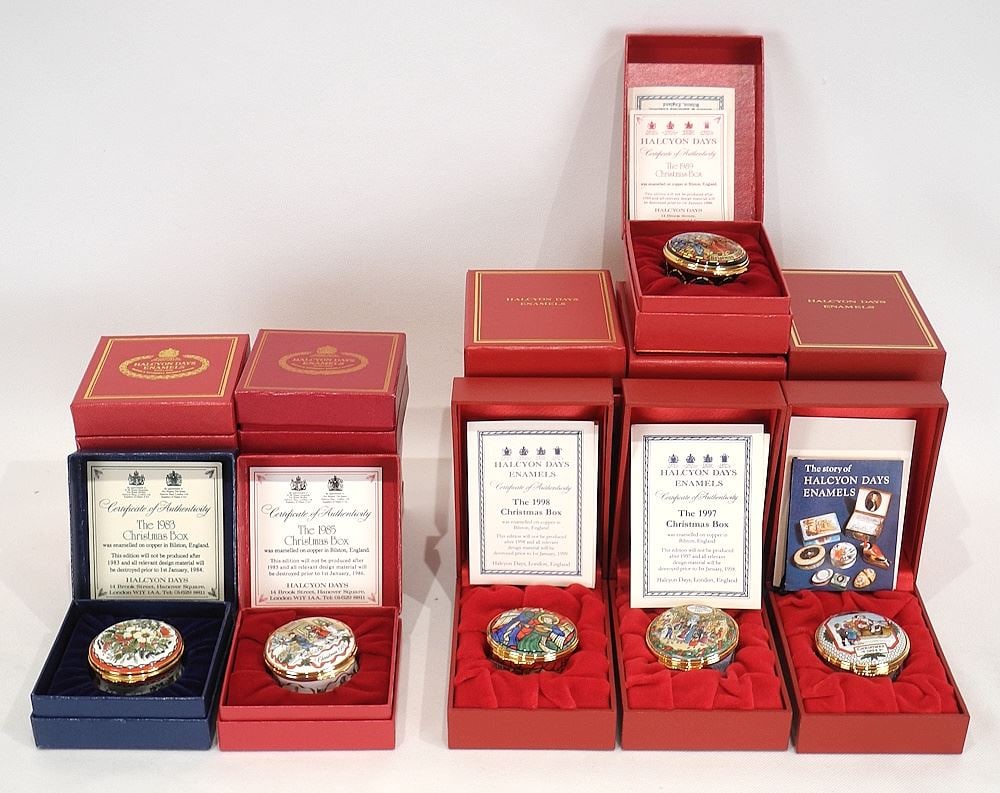 Collection of Halcyon Days Enamels Annual Christmas Boxes (Aprox. 21) w/Original Boxes. (1 of 3)