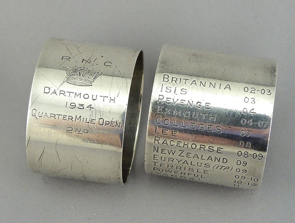 Chatfield Naval Interest: Two Napkin Rings, 1 5/8 & 1 3/4" Diam., 81.1g. (1 of 3)