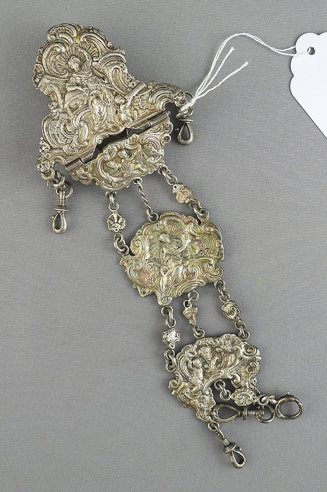 Austro Hungarian Chatelaine Clasp w/Box, 6 3/8"h, 83g (marked variously). (1 of 5)