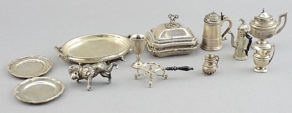 Collection of Silver Miniatures, Marked & Unmarked, Tray 1 1/2"L, 43.9g. (1 of 2)