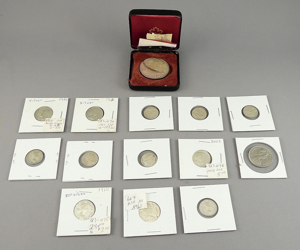 Old Canadian Silver Coin Collection Including 1976 Montreal Olympics 5 Dollars in Box. (1 of 4)