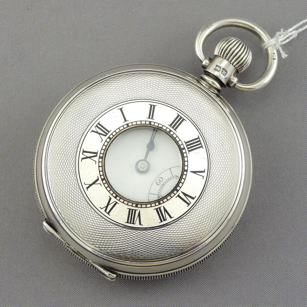 Hallmarked Silver Half Hunter Pocket Watch, 2" Diameter, 104g. (1 of 6)