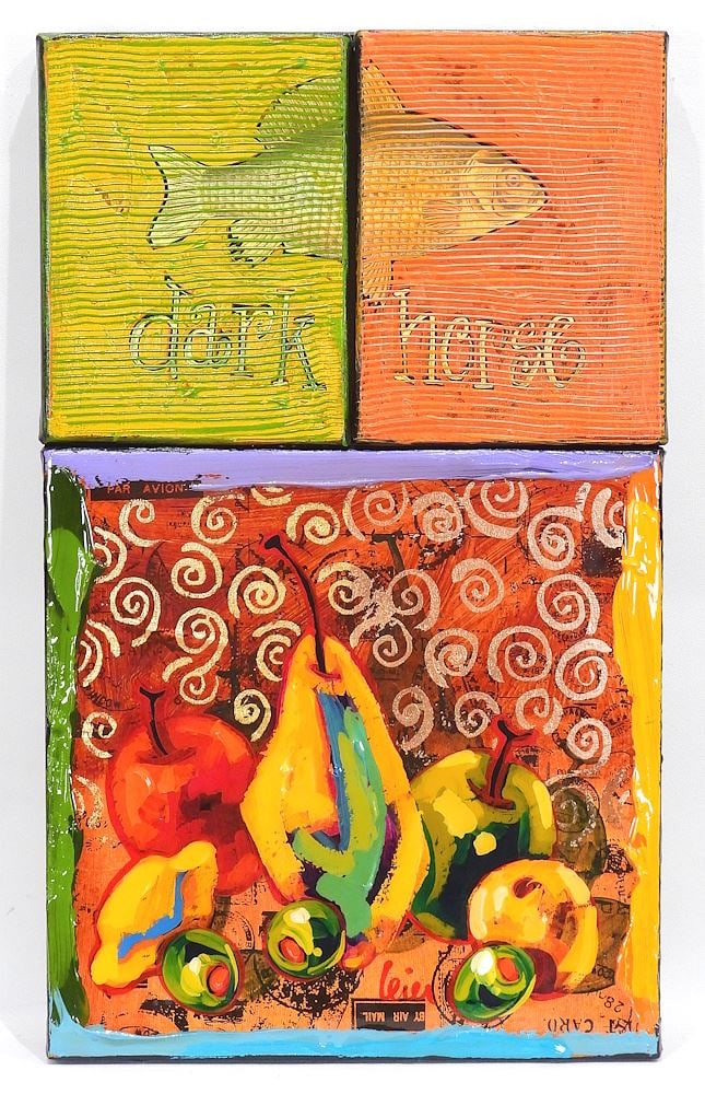 Mixed Media Triptych signed (Grant) Leier, 20 x 12", "Dark Horse". (1 of 4)