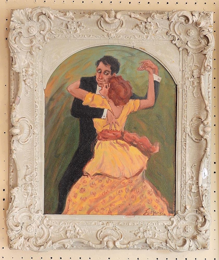 Oil on Canvas signed E.(Ernest) Marza, 17 1/2 x 13 3/8", "Dancers" -: Oil on Canvas signed E.(Ernest) Marza, 17 1/2 x 13 3/8", "Dancers" -