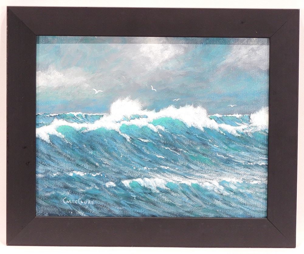 Acrylic on Canvas Board signed C. (Chris) MacClure (twice), 10 1/2 x 13 1/2", "Catch The Wave" (1 of 4)