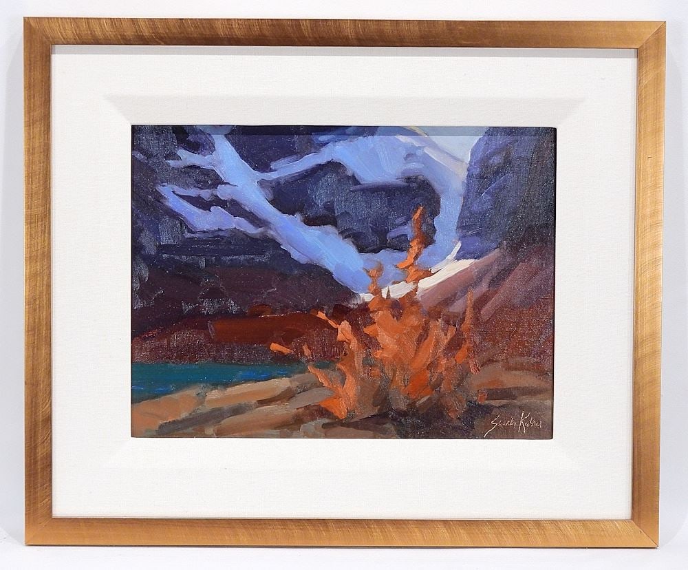 Oil on Canvas signed Sarah Kidner, 12 x 16", "Jasper, B.C.".: Oil on Canvas signed Sarah Kidner, 12 x 16", "Jasper, B.C.".