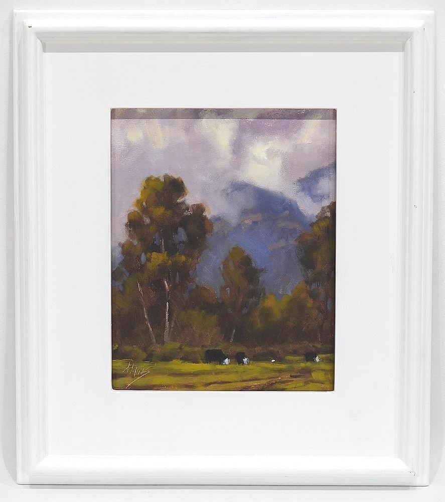 Oil on Board signed (possibly Barb) Adams, 9 5/8 x 7 1/2", "Cows In Landscape". (1 of 4)
