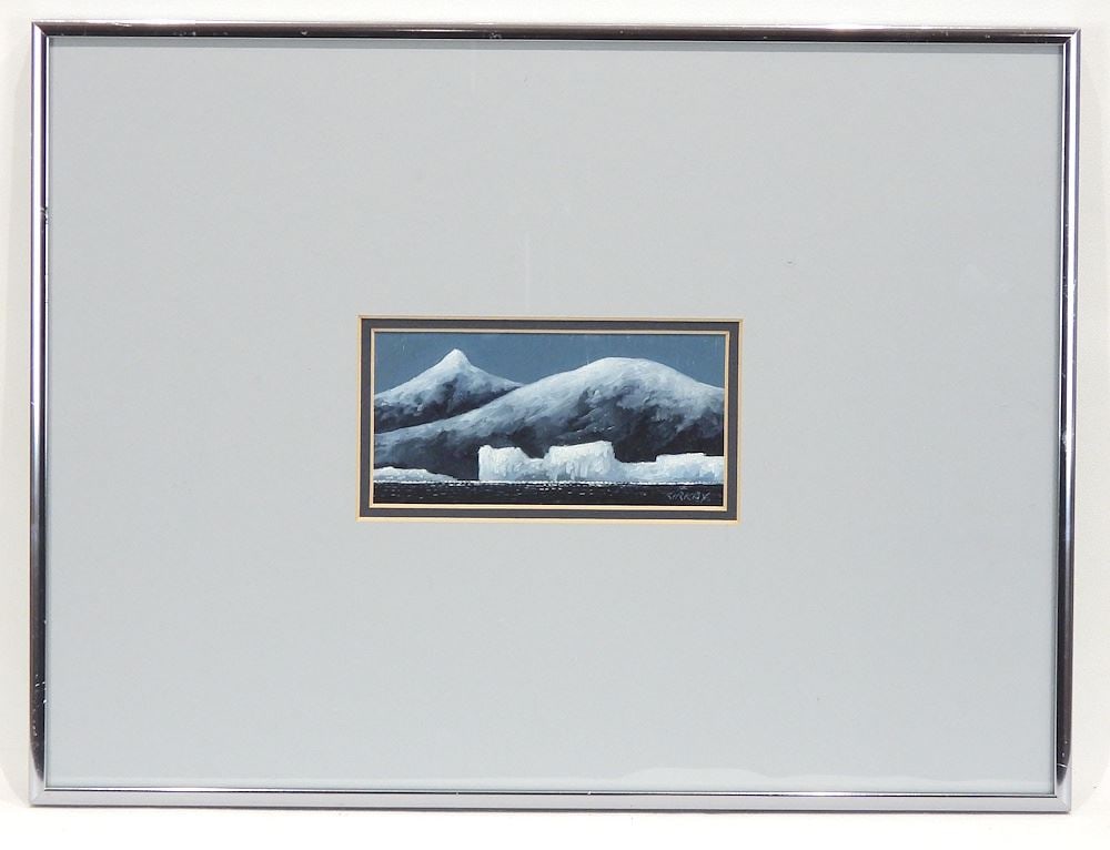 Acrylic on Board signed (Ken M.) Kirkby, 2 5/8 x 5 3/8", "Ice Bergs" (no glass). (1 of 4)