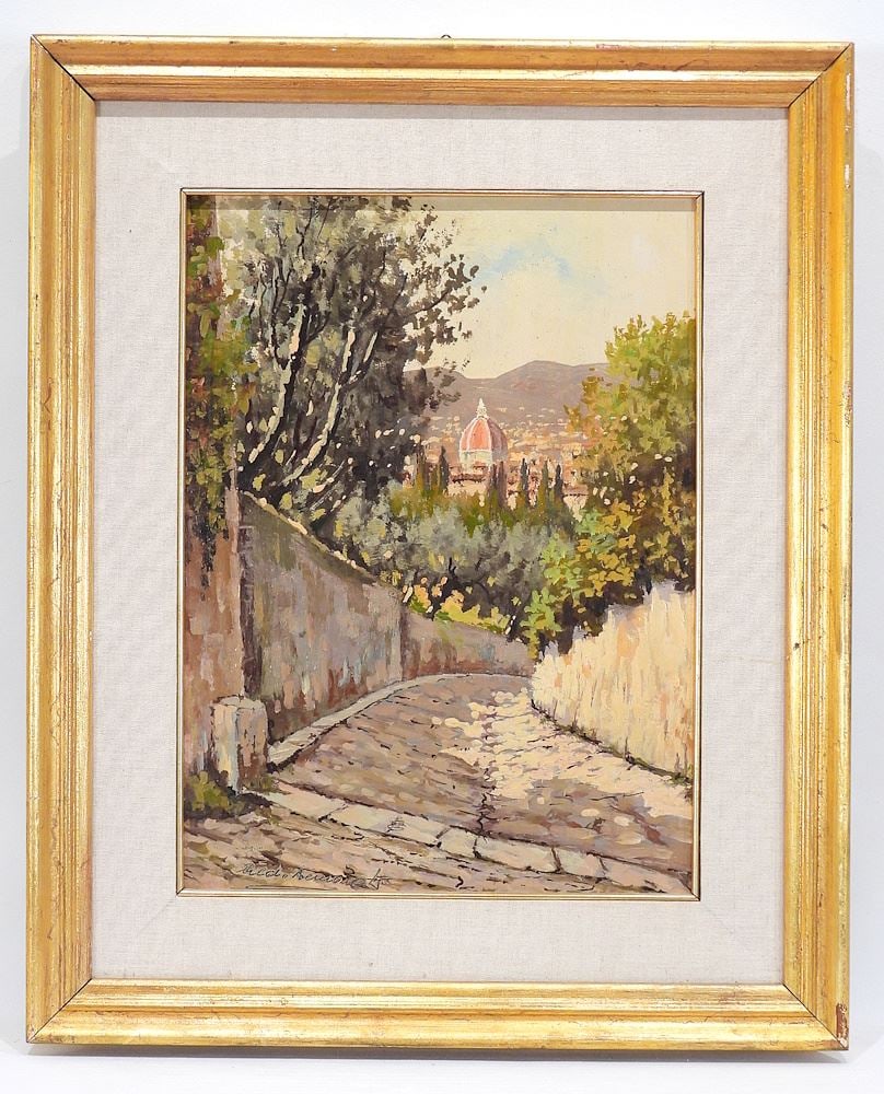 Oil on Board Indistinctly signed, 15 3/4 x 11 3/4", "Firenze Erta Canina".: Oil on Board Indistinctly signed, 15 3/4 x 11 3/4", "Firenze Erta Canina".