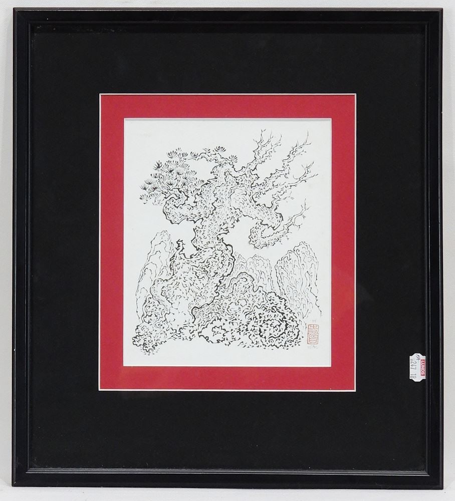 Ink Drawing signed (Jack) Wise '78, 7 3/8 x 6 1/8", "Tree Form".: Ink Drawing signed (Jack) Wise '78, 7 3/8 x 6 1/8", "Tree Form".