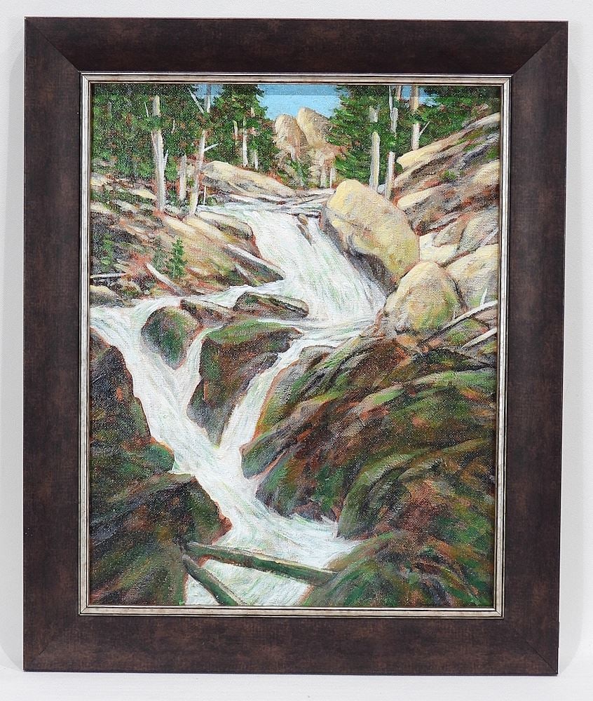 Acrylic on Canvas Board signed C. (Chris) MacClure Verso, 10 1/2 x 13 1/2", "At The Falls" 20 (1 of 3)