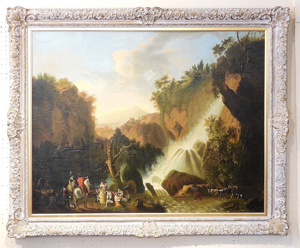 Canvas Laid on Board Circle of Richard Wilson, 39 x 50" "Falls at Terni".: Canvas Laid on Board Circle of Richard Wilson, 39 x 50" "Falls at Terni".