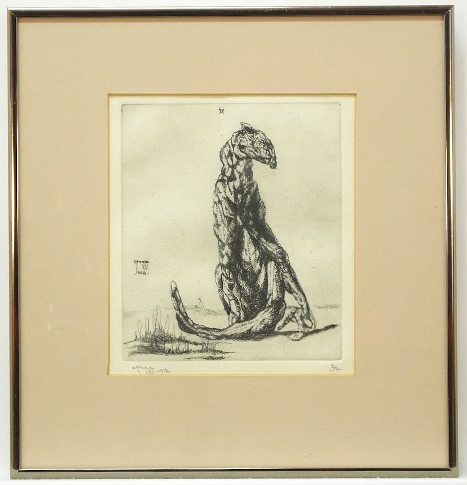 Etching signed (Heather) Cragg 1972, 6 1/2" x 7 1/4", "Ecoles Series". (1 of 5)