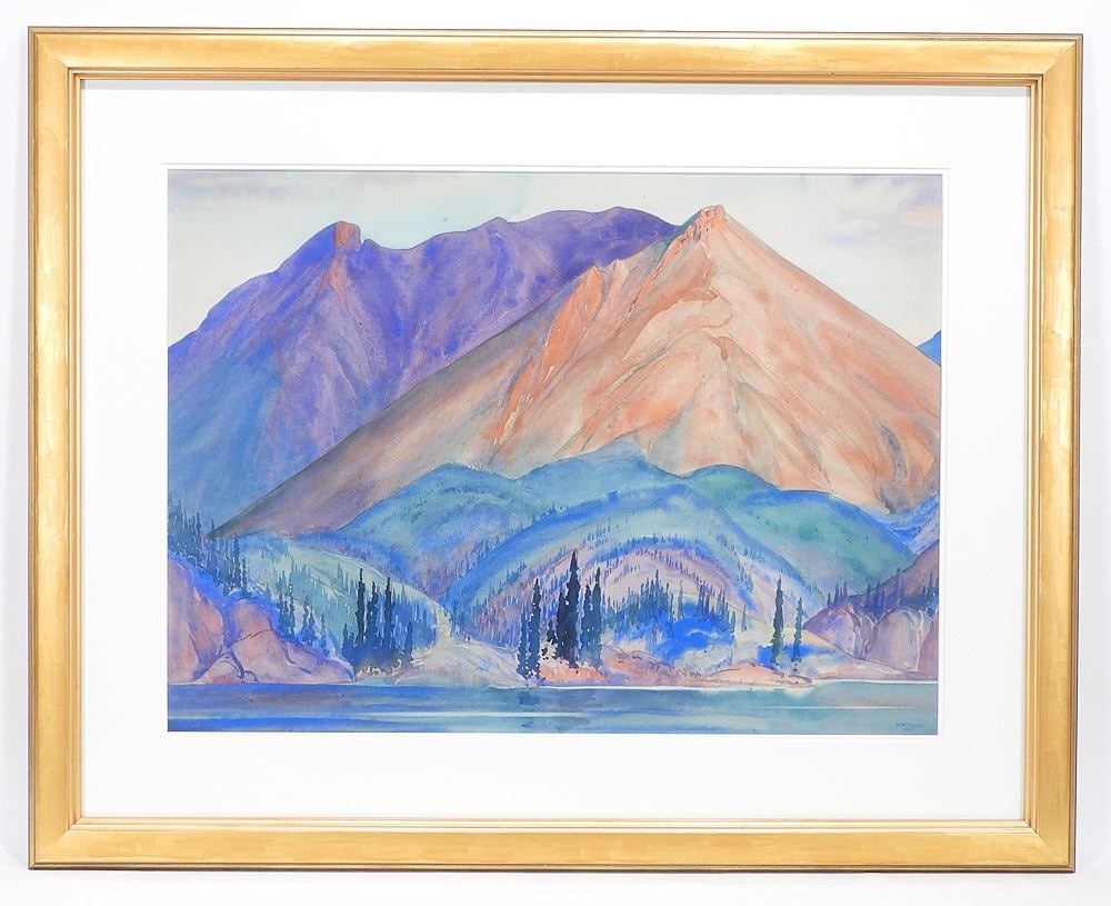 Watercolour signed K. (Katherine) McEwan, 19 1/4 x 26 1/2", "Dusk, Canadian Rockies" 1925. (1 of 6)