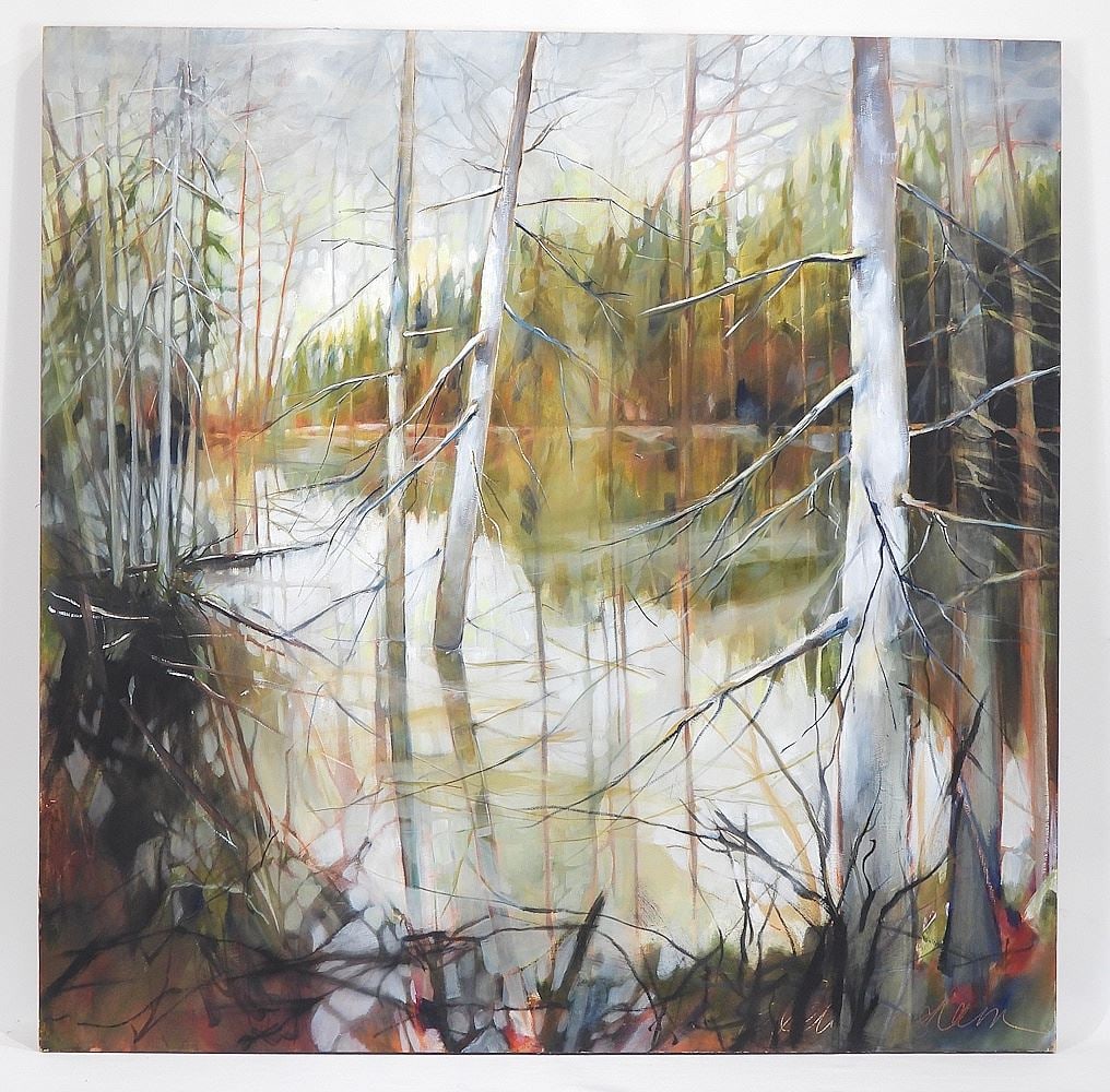 Oil on Board signed (Loree) Cunningham, 36 x 36", "Spring Emergence".: Oil on Board signed (Loree) Cunningham, 36 x 36", "Spring Emergence".