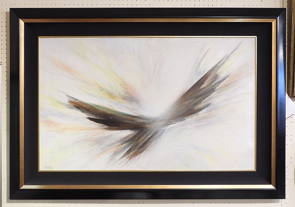 Mixed Media on Masonite signed (Leonardo) Nierman, 29 x 47" "Flying Towards Light", incl... (1 of 4)
