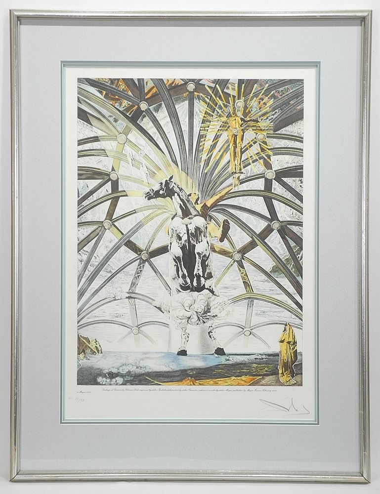 Coloured Etching signed (Salvador) Dali, 27 x 19 1/4", "Santiago el Grande" HC24/83,1984.: Coloured Etching signed (Salvador) Dali, 27 x 19 1/4", "Santiago el Grande" HC24/83,1984.