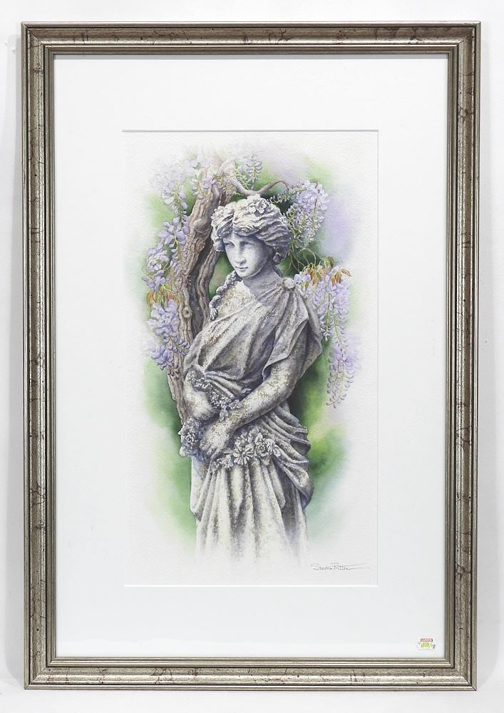 Watercolour signed Sandra Ritter, 18 1/2 x 10" "Sculpture-Garden". (1 of 4)
