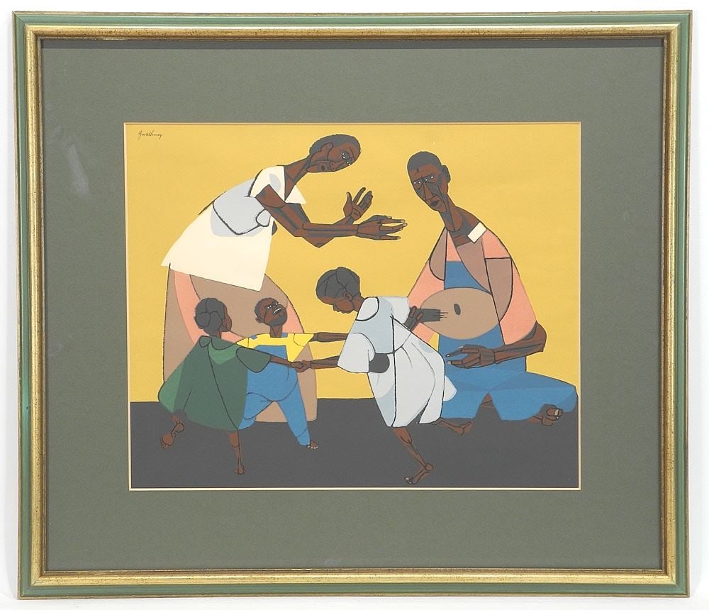 Serigraph signed (Roy) Gwathmey, 12 1/4 x 15 1/4", "Ring Around the Rosy".: Serigraph signed (Roy) Gwathmey, 12 1/4 x 15 1/4", "Ring Around the Rosy".
