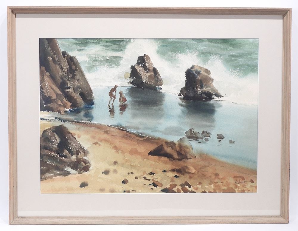 Watercolour signed (Alexander) Kortner, 19 1/4 x 27 1/4", "California Coastline". (1 of 5)