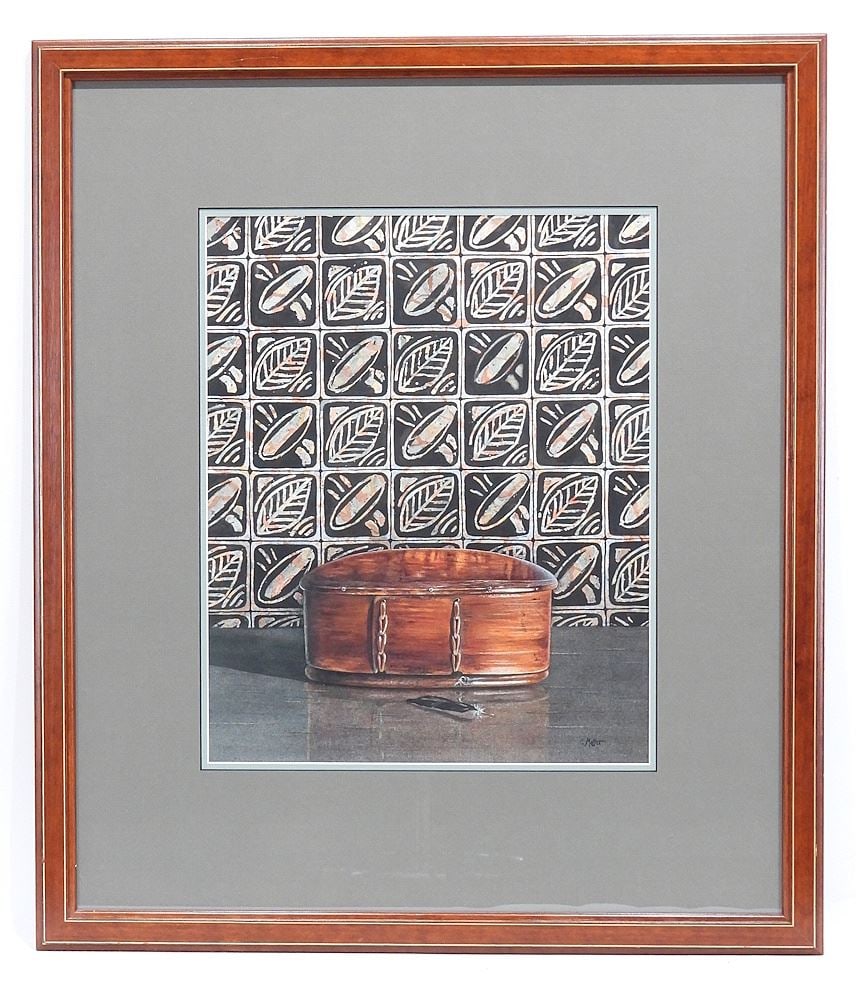 Watercolour signed C. (Catherine) Moffat, 15 1/4 x 12 1/4" "Printed Cloth & Wonder Box". (1 of 4)