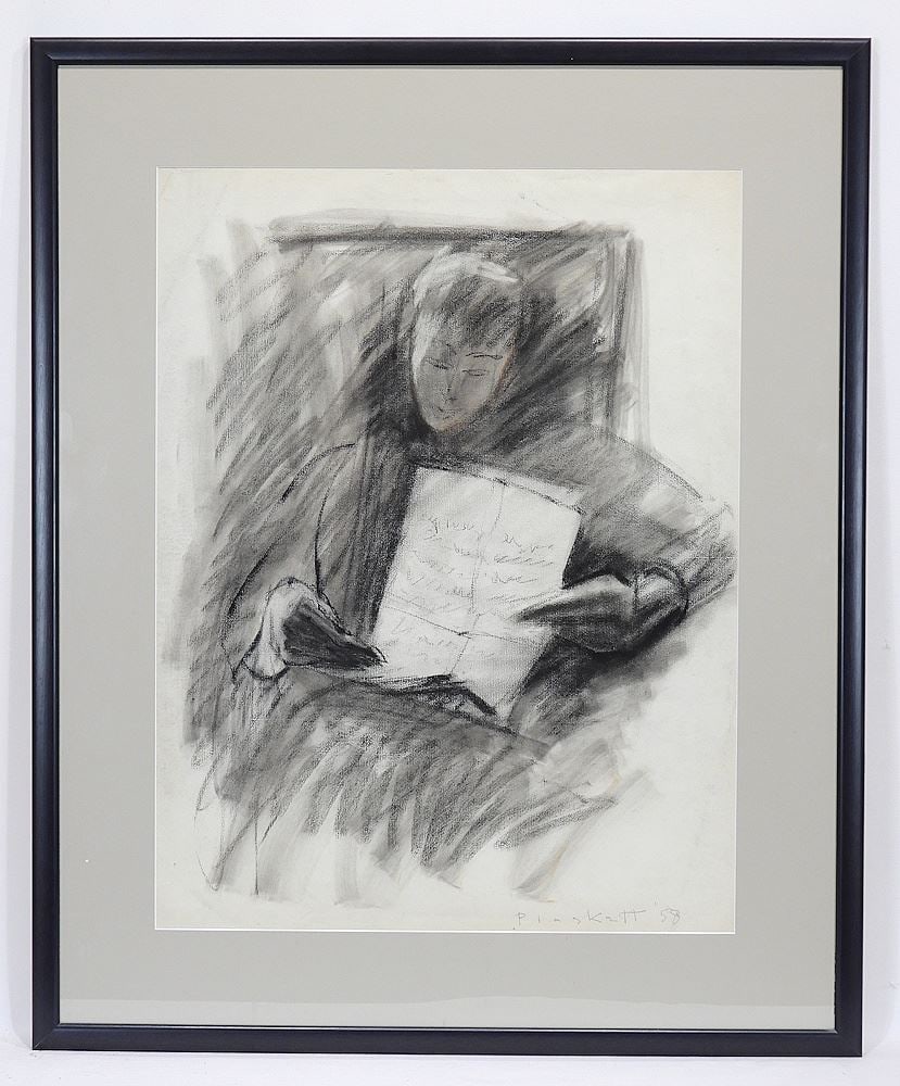 Pastel on Paper signed (Joseph) Plaskett '58, 24 1/4 x 18 1/4" "Portrait of Phyllis Webb" (1 of 4)
