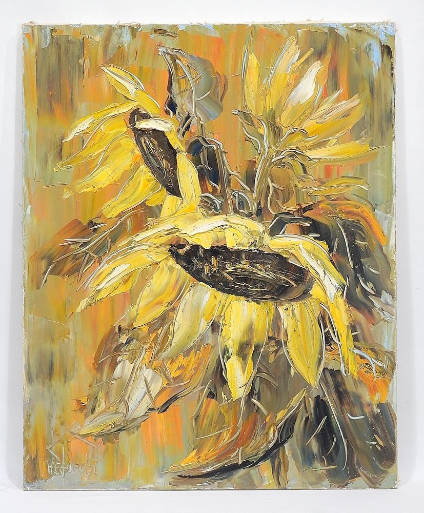 Oil on Canvas signed H. (Hans) E. Furcht, 30 x 24", "Sunflowers". (1 of 4)