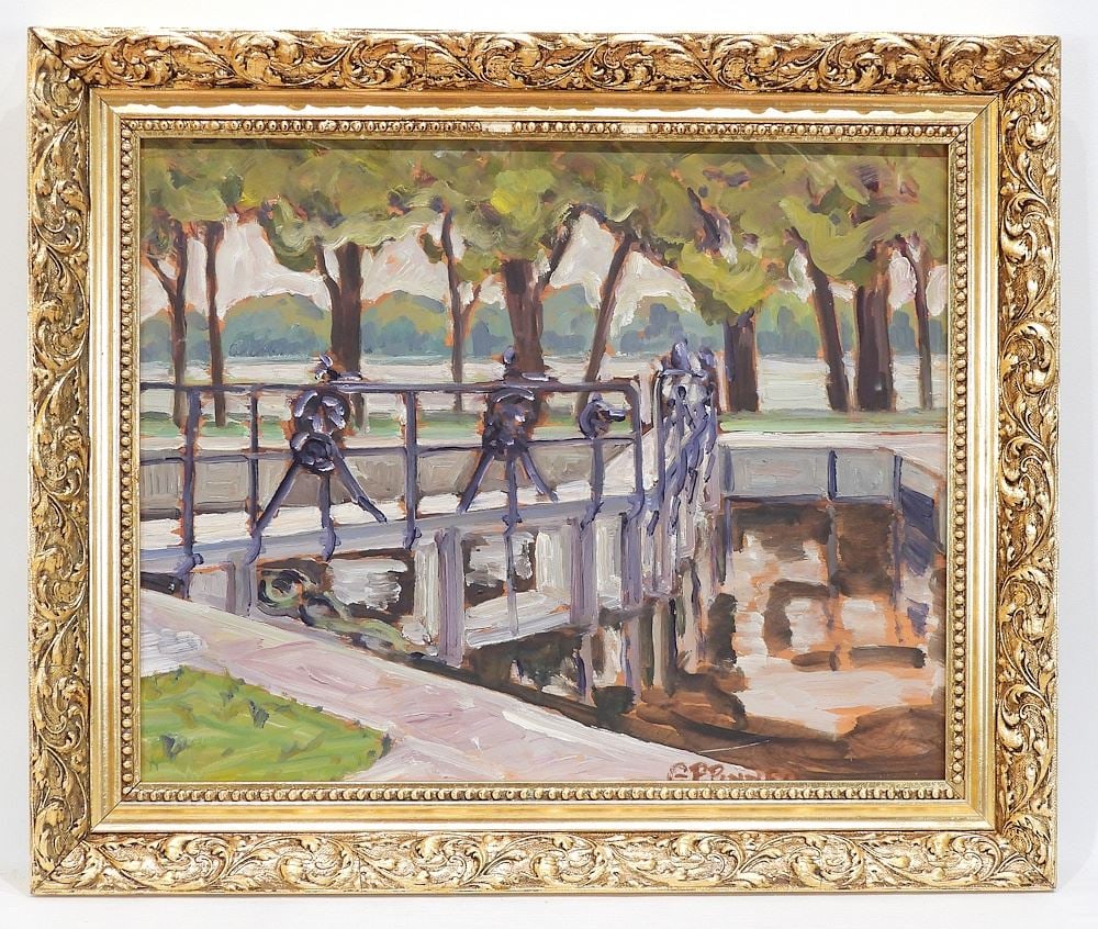 Oil on Board signed G.P. (Georgiana Paige) Pinneo, 16 x 20", "Canal Lock". (1 of 4)
