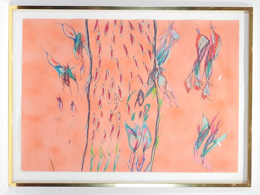 Mixed Media on Paper signed (Shelagh Evelyn) Keeley 1981, 28 x 39 3/8", "Seed Pods". (1 of 4)