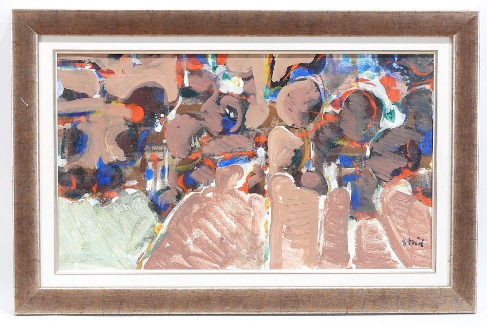 Oil on Canvas signed (Hardy) Strid, 12 1/2 x 21 3/4" "Abstract Composition".: Oil on Canvas signed (Hardy) Strid, 12 1/2 x 21 3/4" "Abstract Composition".