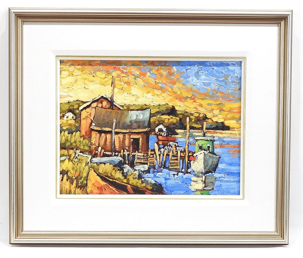 Oil on Board signed (Rod) Charlesworth, 12 x 16" "Last Light Nfld".: Oil on Board signed (Rod) Charlesworth, 12 x 16" "Last Light Nfld".