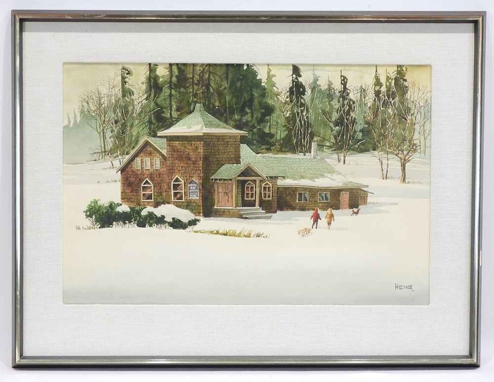 Watercolour signed (Harry) Heine '71 , 12 3/4 x 19 3/8", "Union Bay Church" #177. (1 of 5)