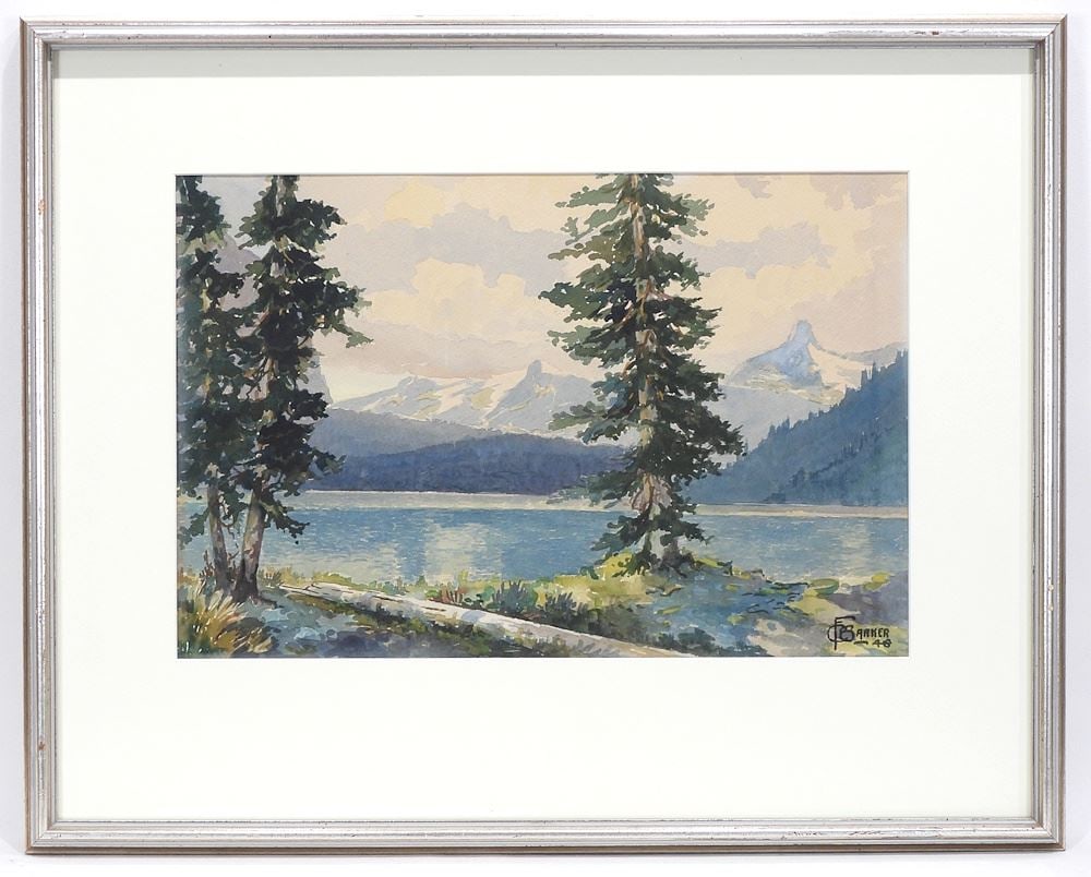 Watercolour signed C. (Charles) F. Barker '48, 11 5/8 x 17 5/8" "Lake O'Hara & Mt. Stephen". (1 of 5)
