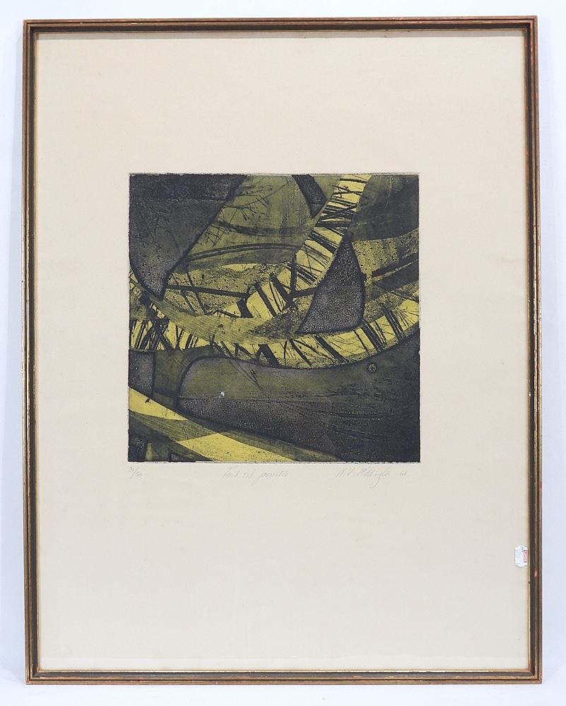Acid Copper Etching signed H (Helen) V. Piddington '64, Sight 11 1/2 x 11 1/2", "Tout est Possibl (1 of 4)