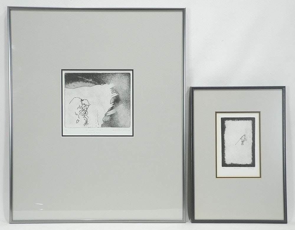 Two Etchings with Aquatint signed Gertrude Zack '71/'73, Larger 5 3/4 x 6 1/8", "Too Look...".: Two Etchings with Aquatint signed Gertrude Zack '71/'73, Larger 5 3/4 x 6 1/8", "Too Look...".