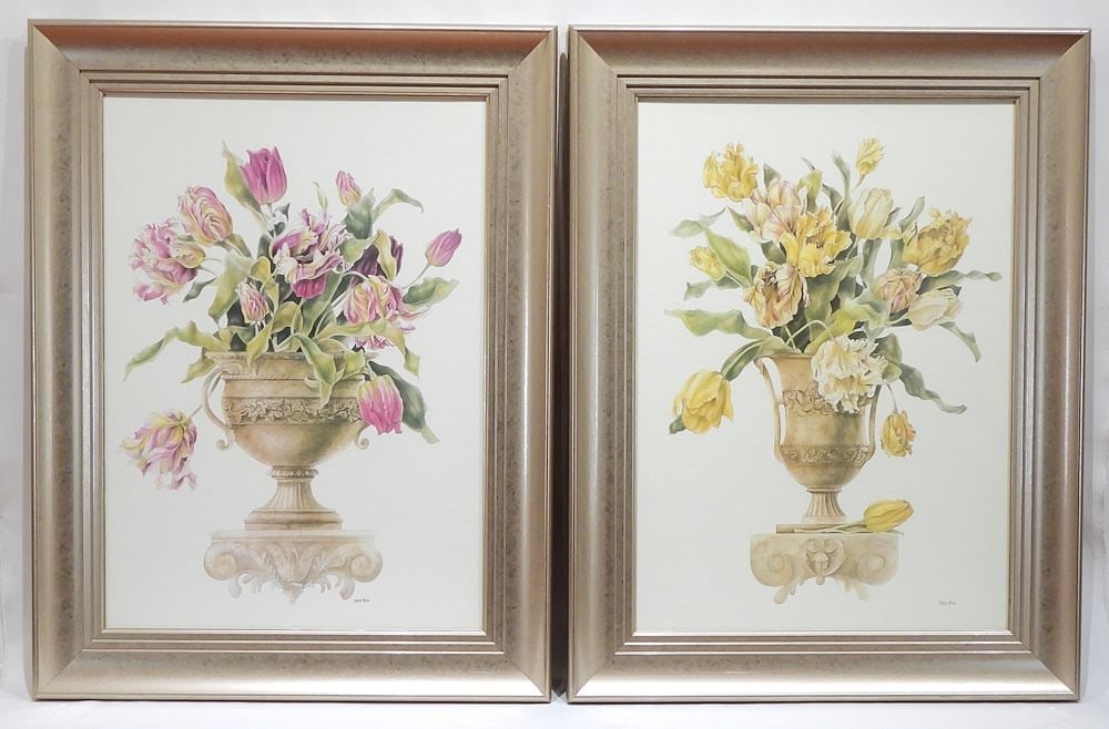 Pair of Watercolour signed Caren Heine, 27 x 19", "Tulips in Classical Vases". (1 of 6)