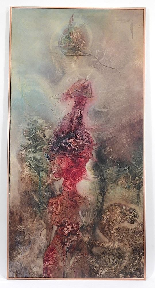 Acrylic on Canvas signed R. (Robert) Davidson, 47 1/2 x 23 1/2", "Psychedelic Phallus". (1 of 6)
