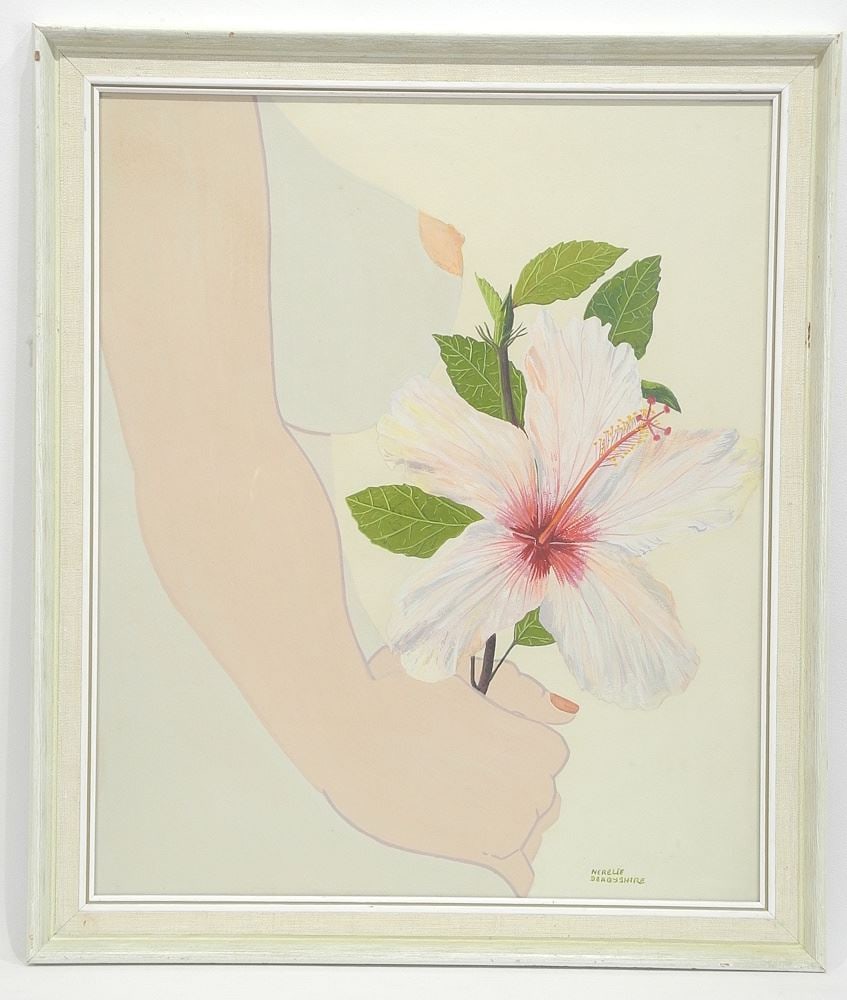 Watercolour & Gouache signed Nerelie Derbyshire, 17 3/4 x 14 7/8", "Hibiscus". (1 of 5)