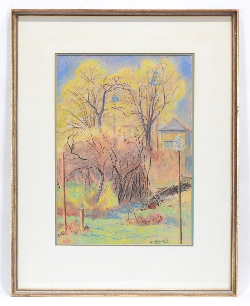 Pastel on Paper signed J. (Joseph) Plaskett, 14 1/2 x 10 1/4", "The Old Vicarage". (1 of 5)