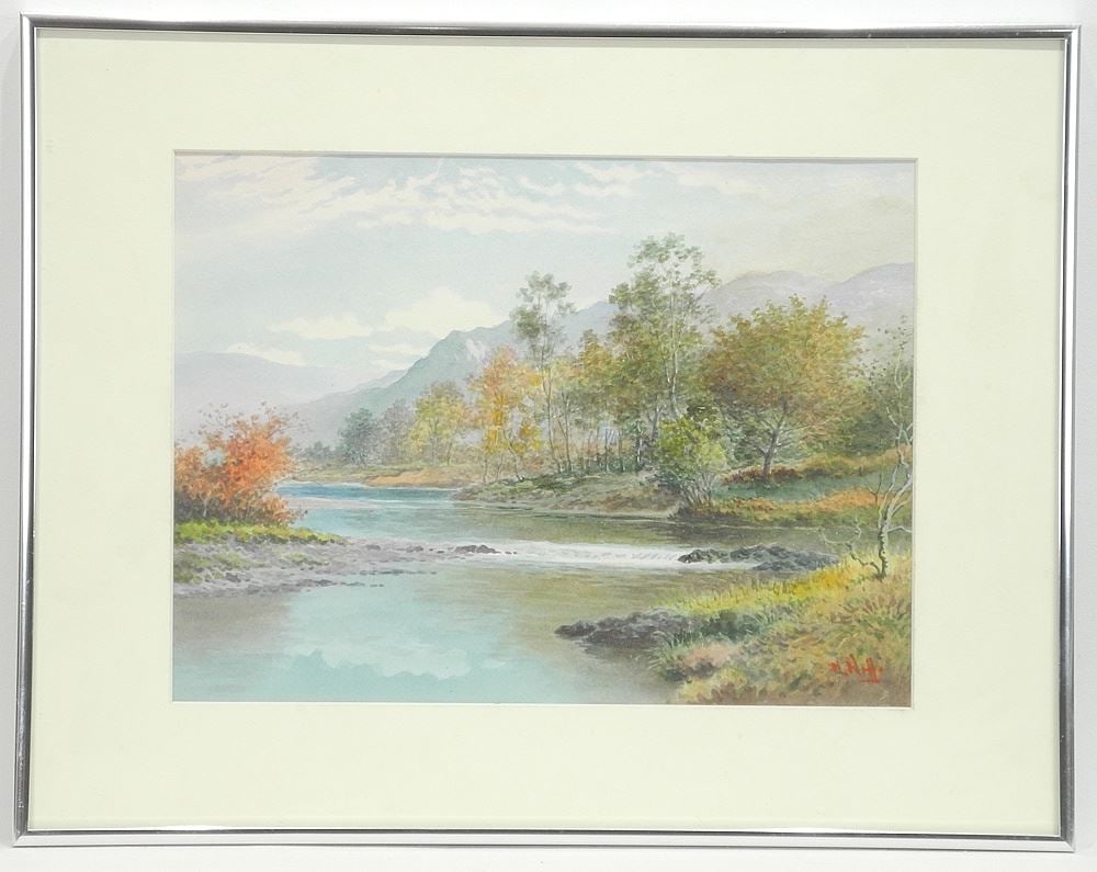 Watercolour signed H. (Henri R.) Nolte, 9 1/2 x 12 7/8", "Australian River Scene". (1 of 4)
