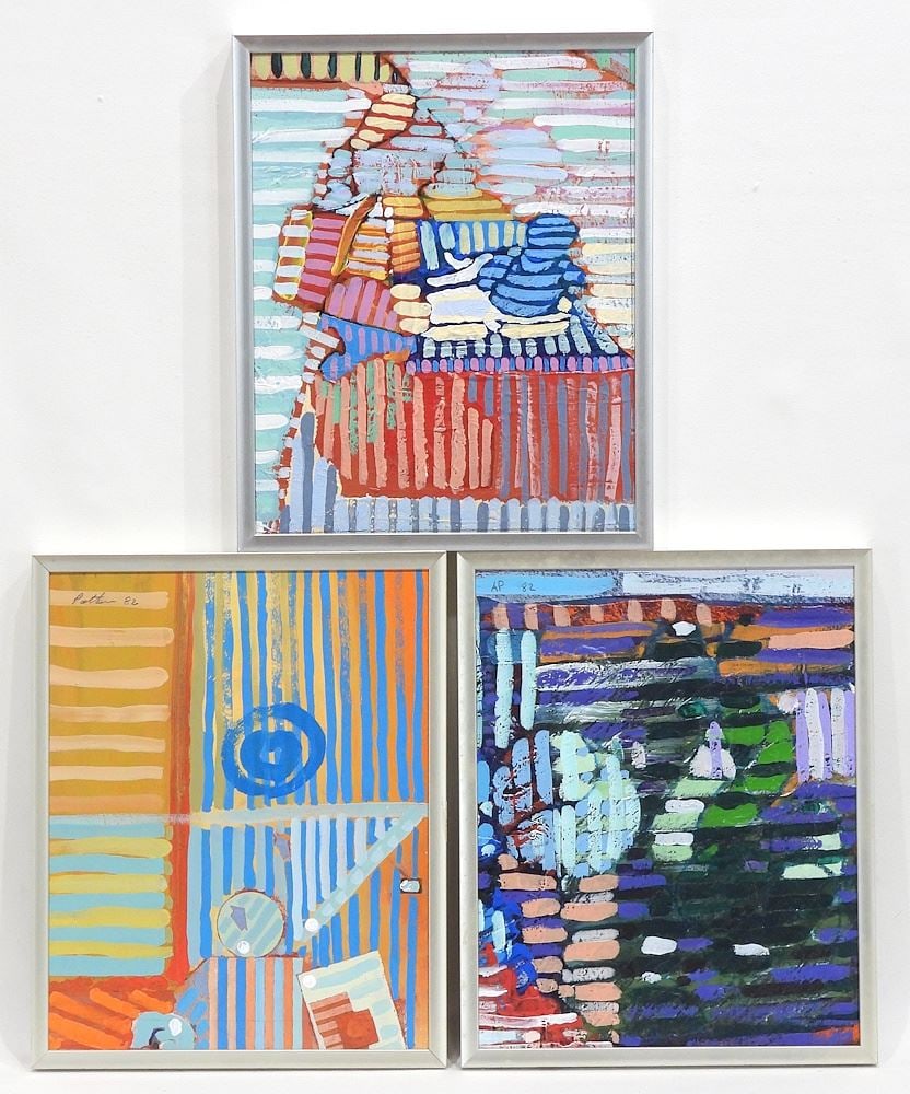 Three Acrylic on Paper signed & Monogrammed (Allen) Patten + A/P 182 9 5/8 x 7 1/2" "Untitled". (1 of 5)