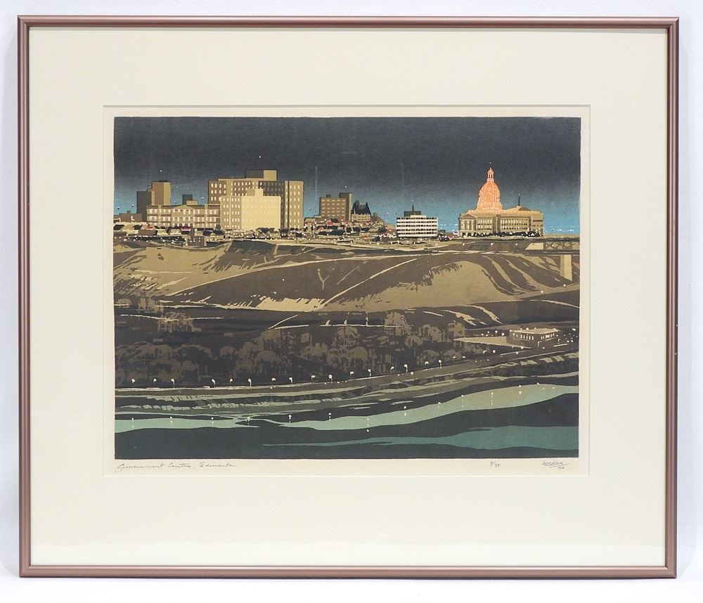 Coloured Print #9/34 signed (George) Weber 62', 11 x 14 1/2", "Government Centre, Edmonton). (1 of 4)