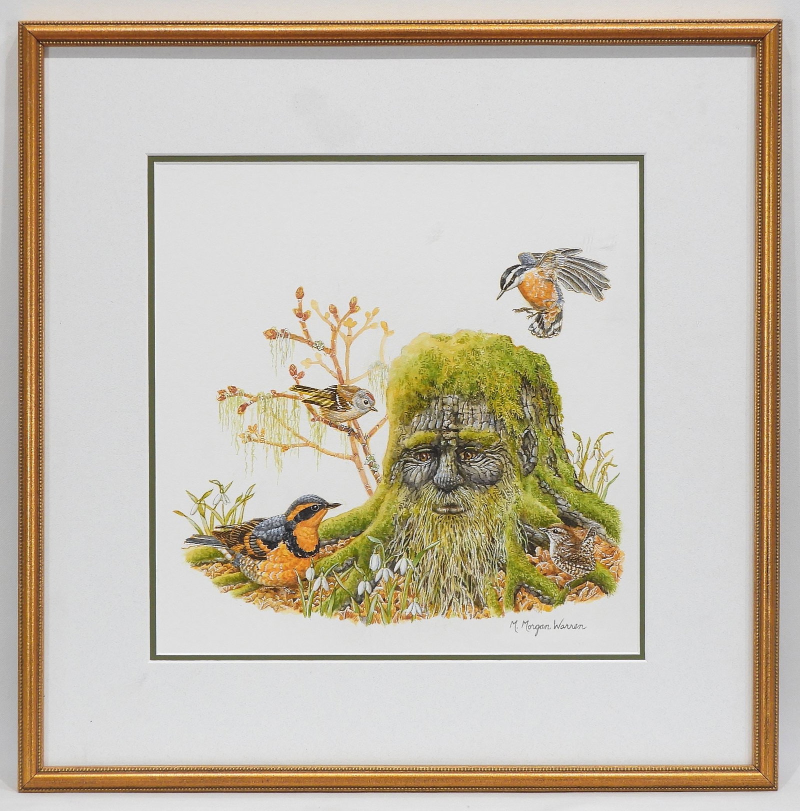 Watercolour signed M. Morgan Warren, 12 1/4 x 12 1/8", "Listening To The Wise Tree".: Watercolour signed M. Morgan Warren, 12 1/4 x 12 1/8", "Listening To The Wise Tree".