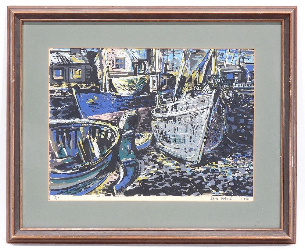 Hand Finished Colour Print signed Sam Black, 11 3/8 x 15 3/8", "Harbour Scene". #4/12. (1 of 4)