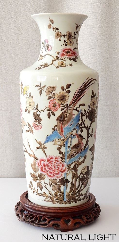 Chinese signed W/2 Cartouche Porcelain Famille Rose Vase, 16 1/4" h. (1 of 9)