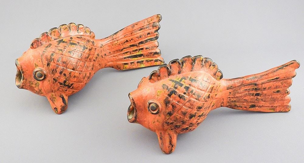 Two Stoneware Fish Monogrammed TK (Thomas Kakinuma), 8 1/4"L. (1 of 7)