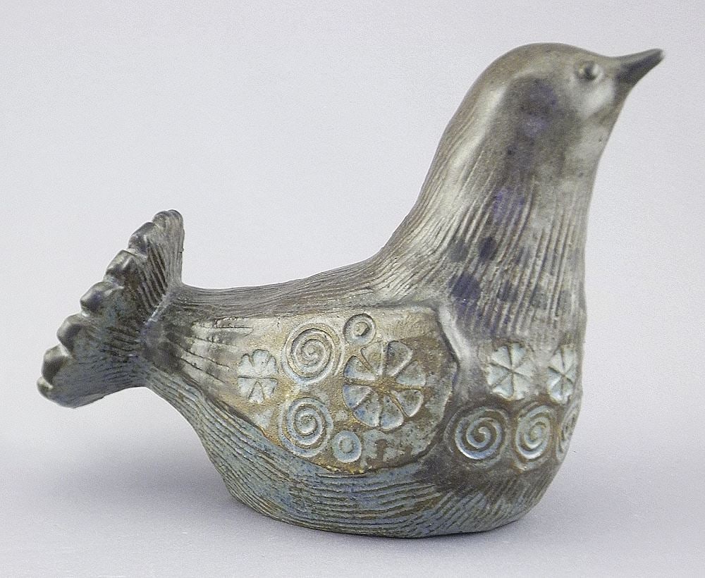 Stonware Bird w/Impressed Features Monogrammed TK (Thomas Kakinuma), 7 1/2"L. (1 of 5)