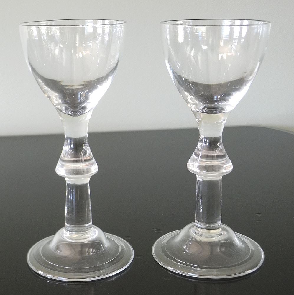 Pair of 18th C. 10" Baluster Glasses with Bell Bottoms. (1 of 6)
